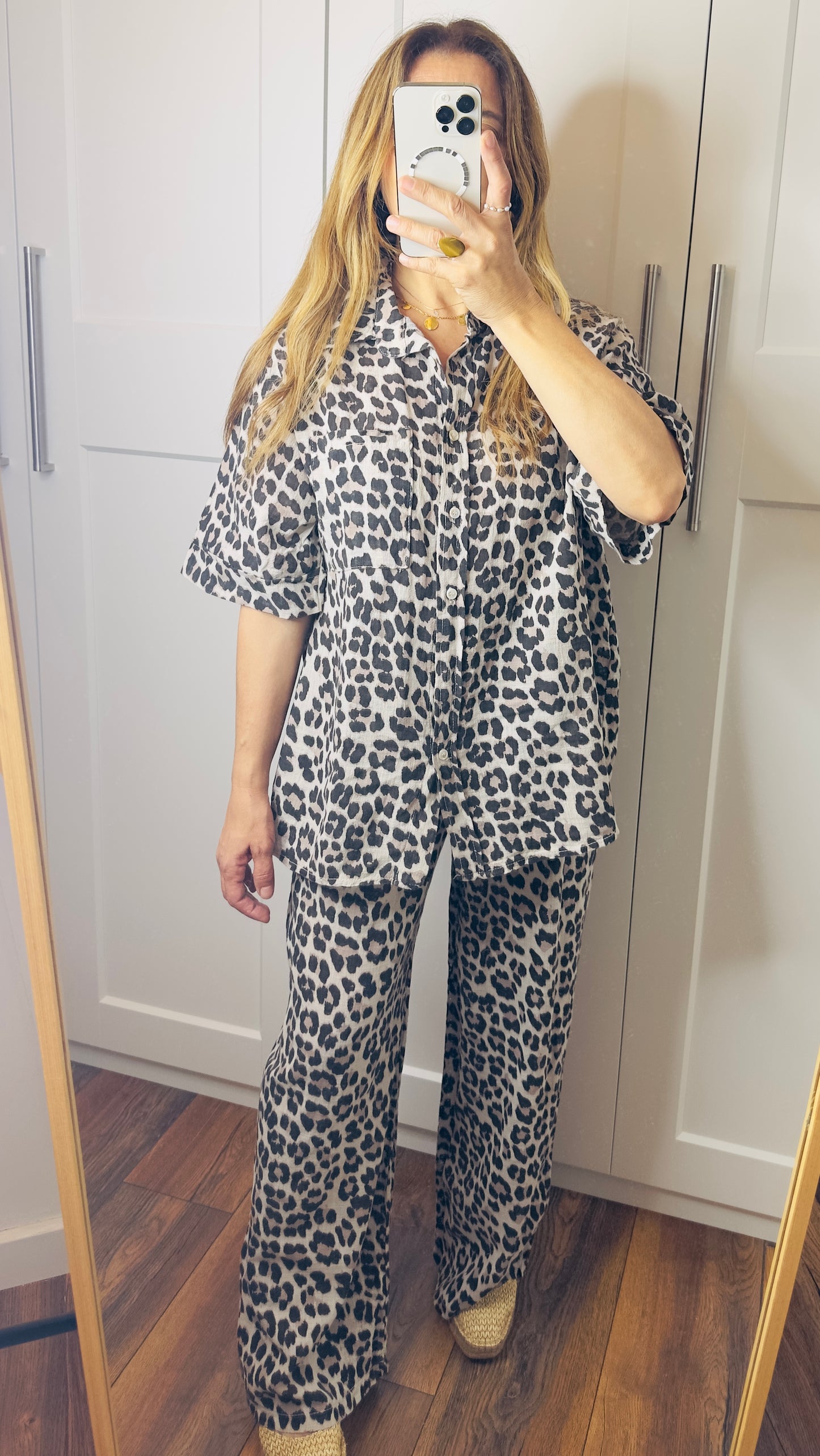 Leopard print cotton trousers