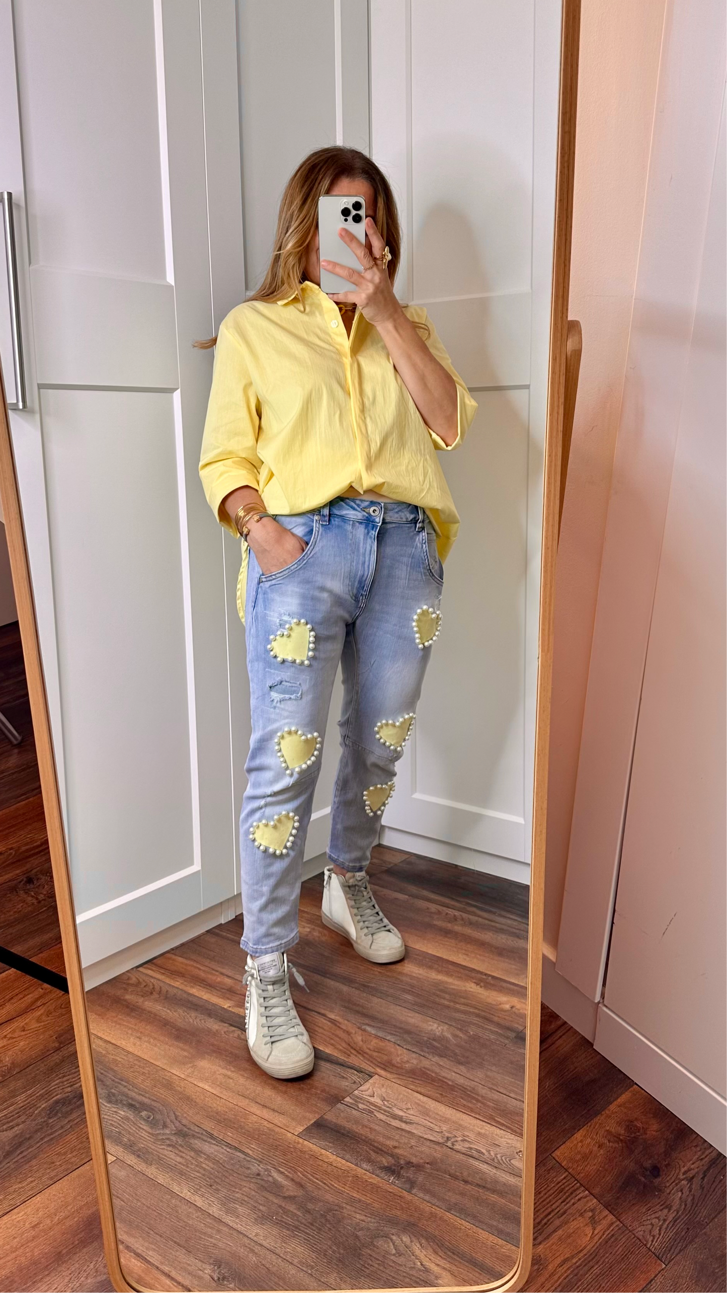 Yellow denim love pants