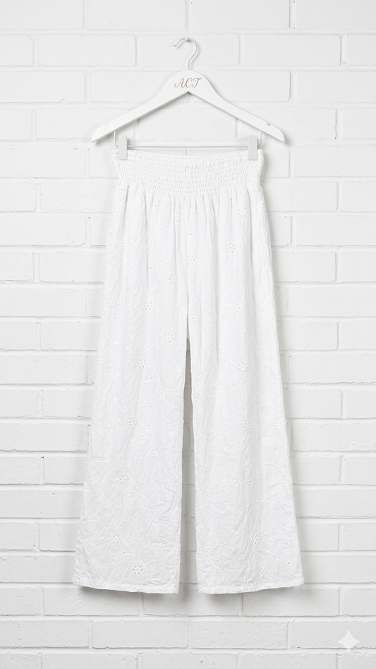 Pantalon palazzo bordado suizo+4 colores