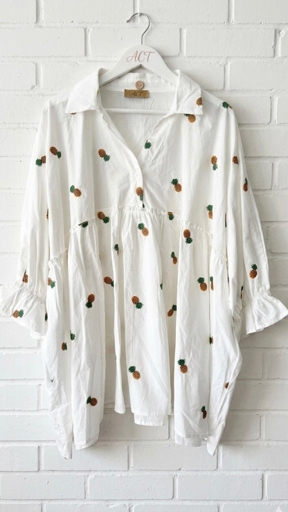 Blusa bordada frutal piñas