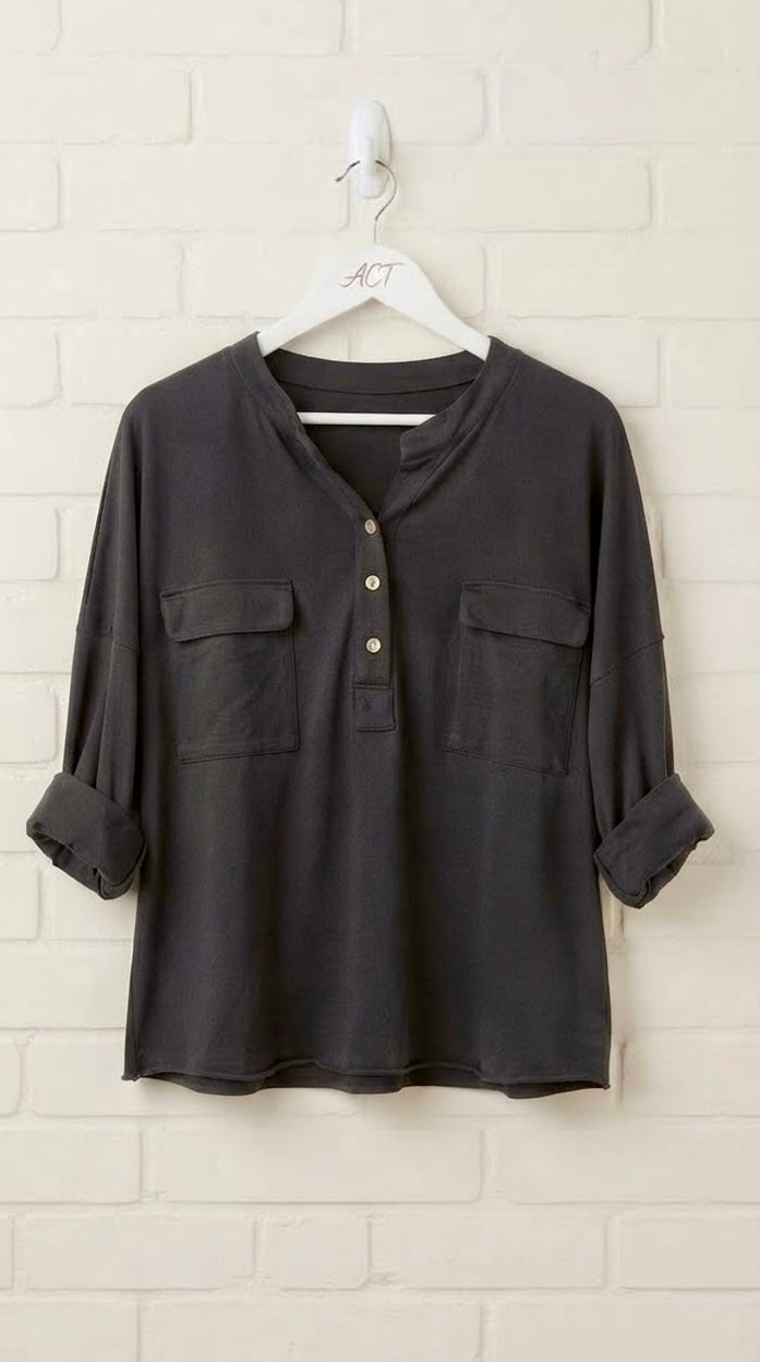 Camiseta Relaxed de Manga Larga con Bolsillos +