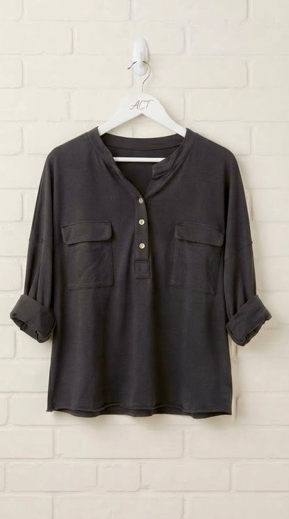 Camiseta Relaxed de Manga Larga con Bolsillos +