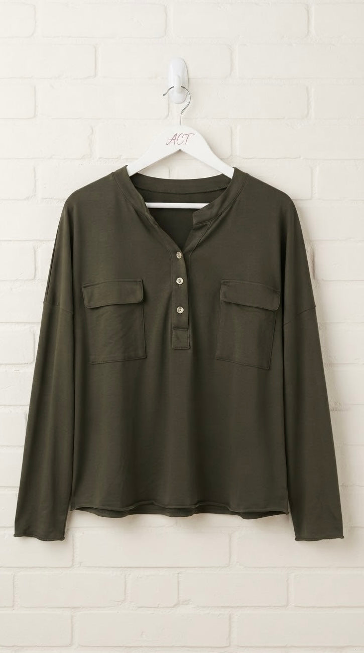 Camiseta Relaxed de Manga Larga con Bolsillos +