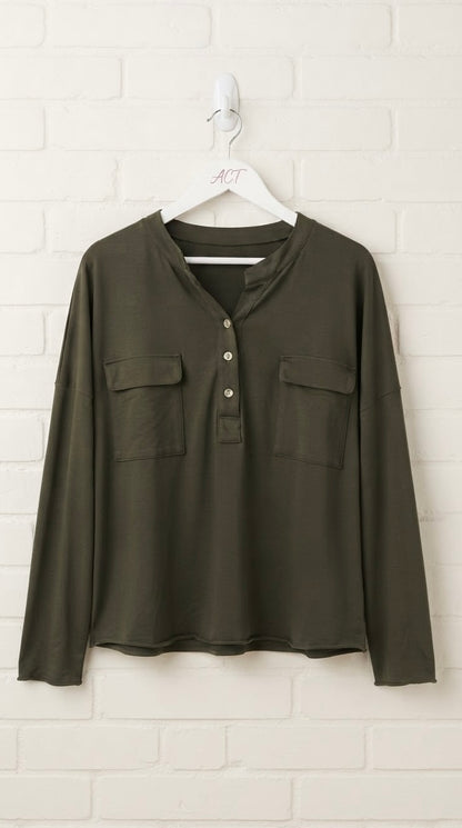 Camiseta Relaxed de Manga Larga con Bolsillos +
