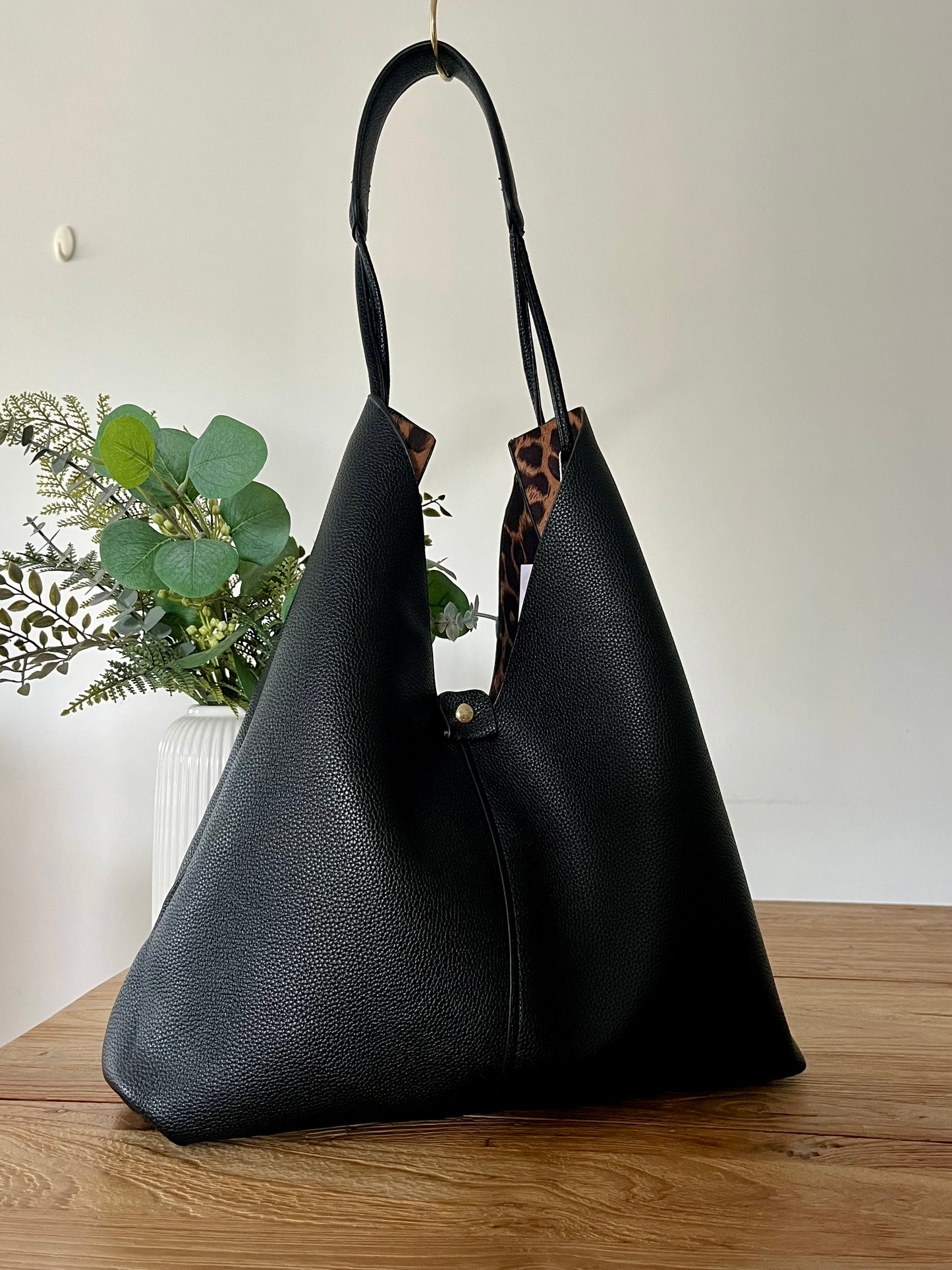 Reversible leopard print bag