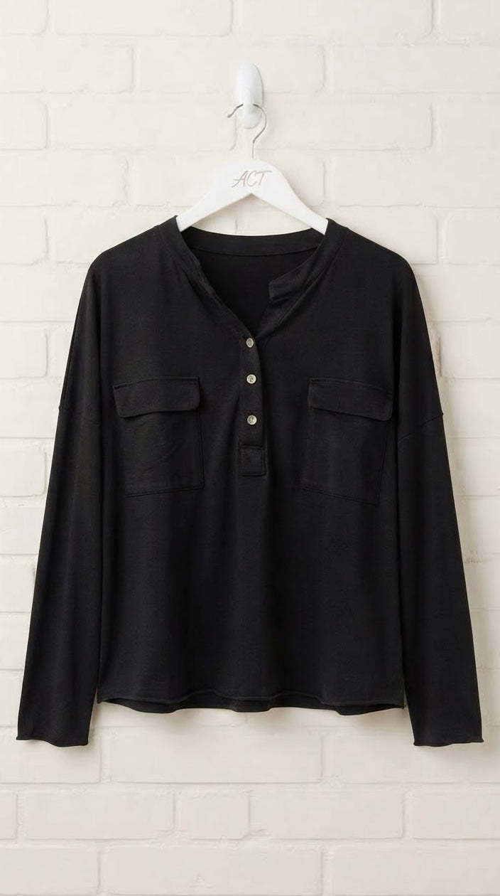Camiseta Relaxed de Manga Larga con Bolsillos +
