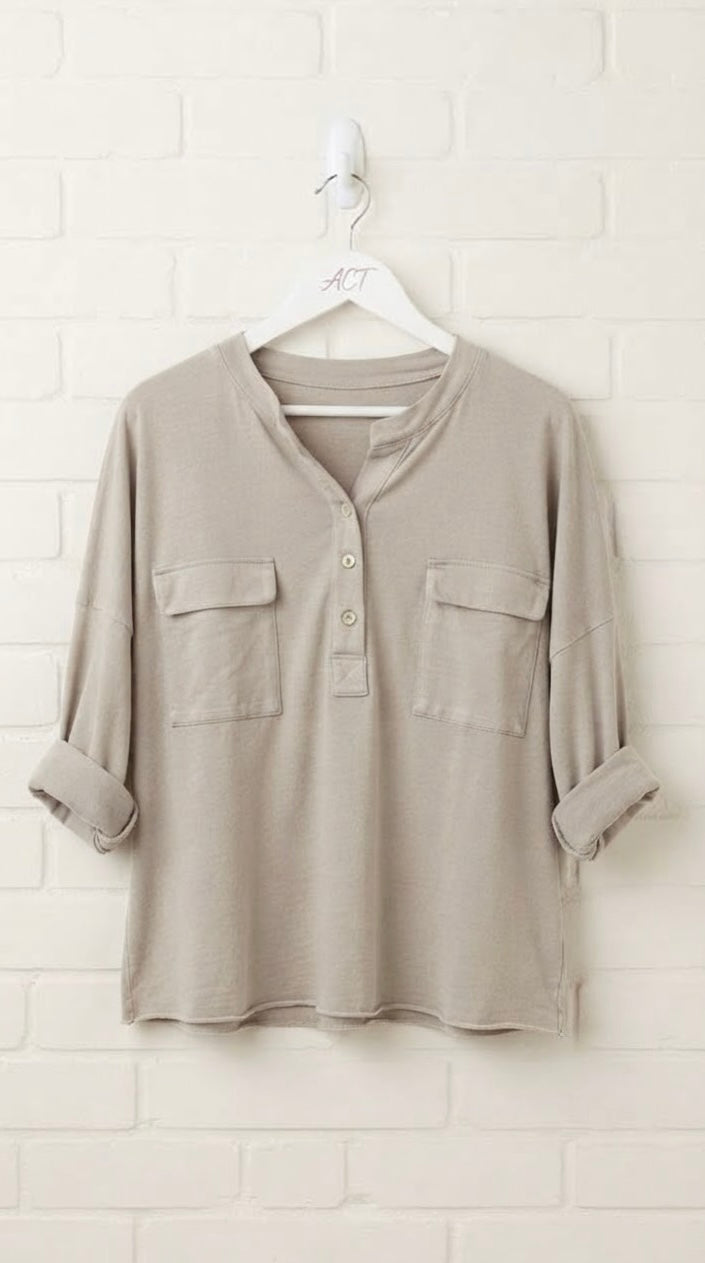 Camiseta Relaxed de Manga Larga con Bolsillos +