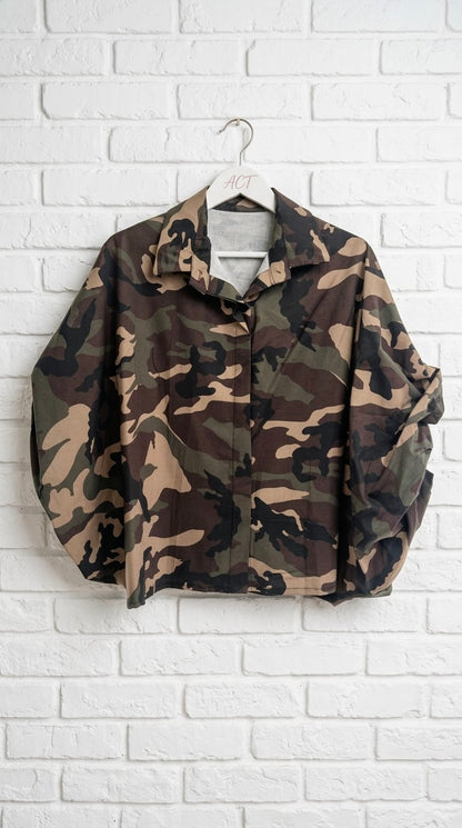 Camisa Militar Mangas Drapeadas