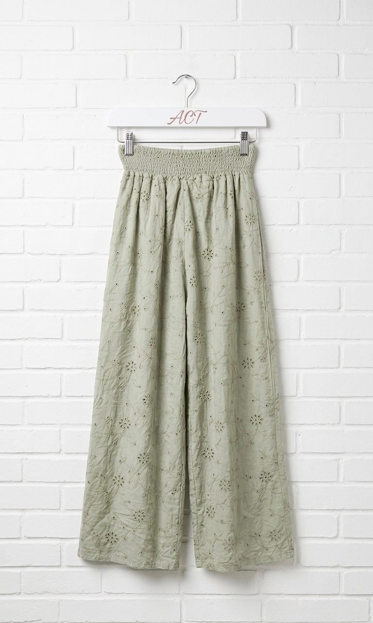 Pantalon palazzo bordado suizo+4 colores