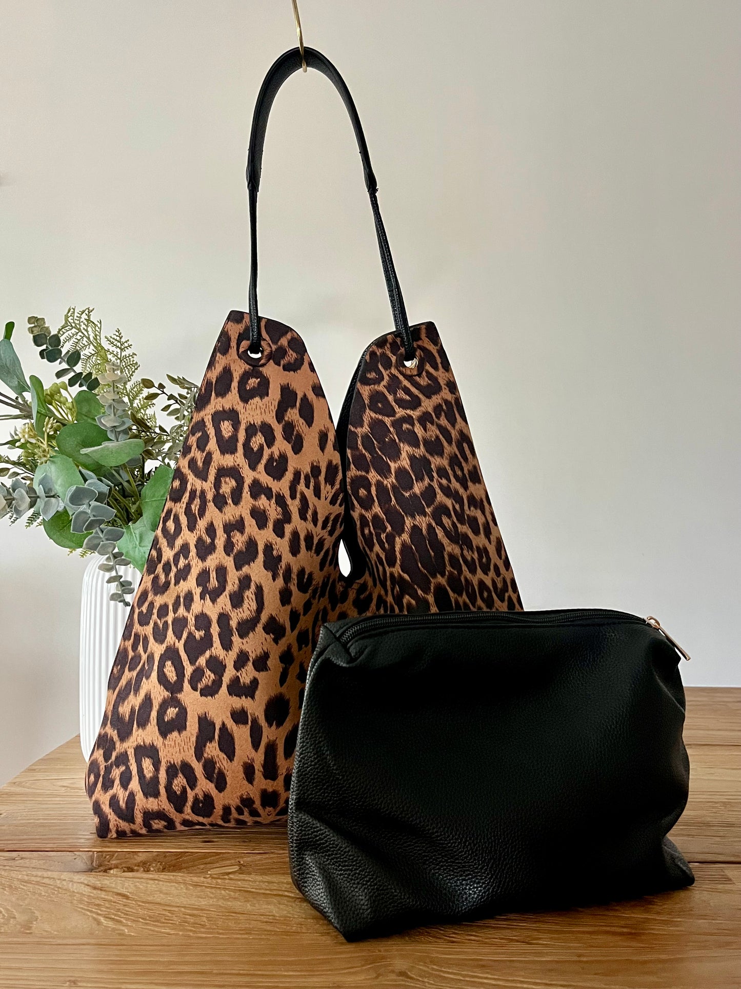 Reversible leopard print bag
