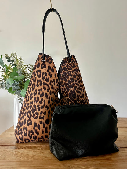 Reversible leopard print bag