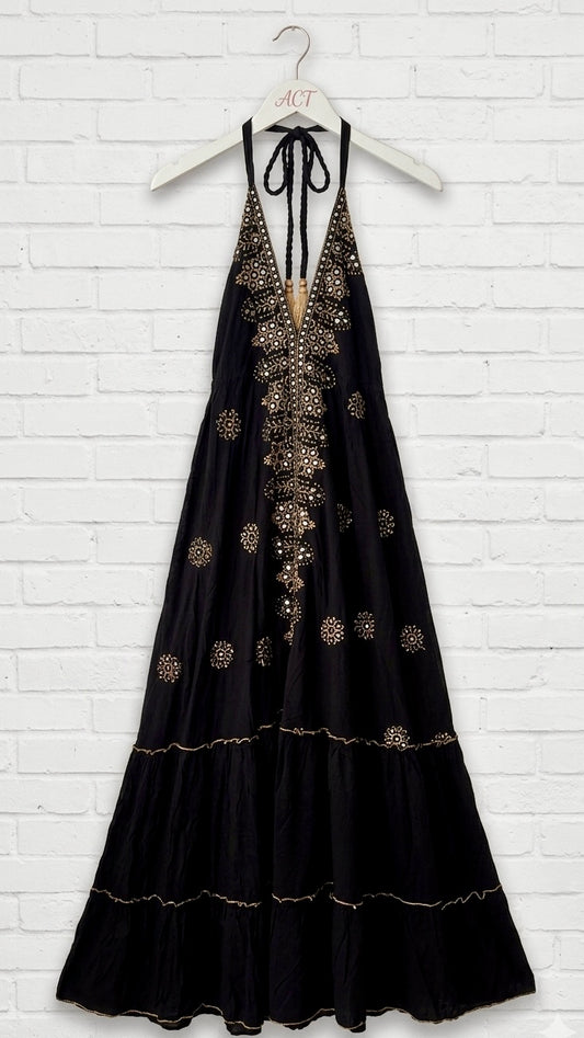 Vestido Maxi boho con bordados y espejos