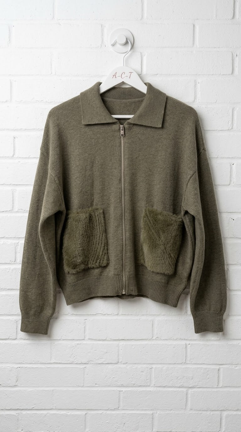 Chaqueta de Punto con Bolsillos Peluche +3 colores
