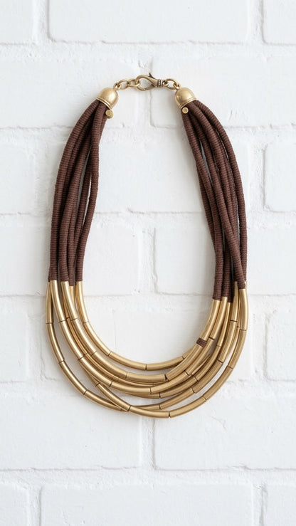 Collar Cordón y Tubos Dorados +1 color