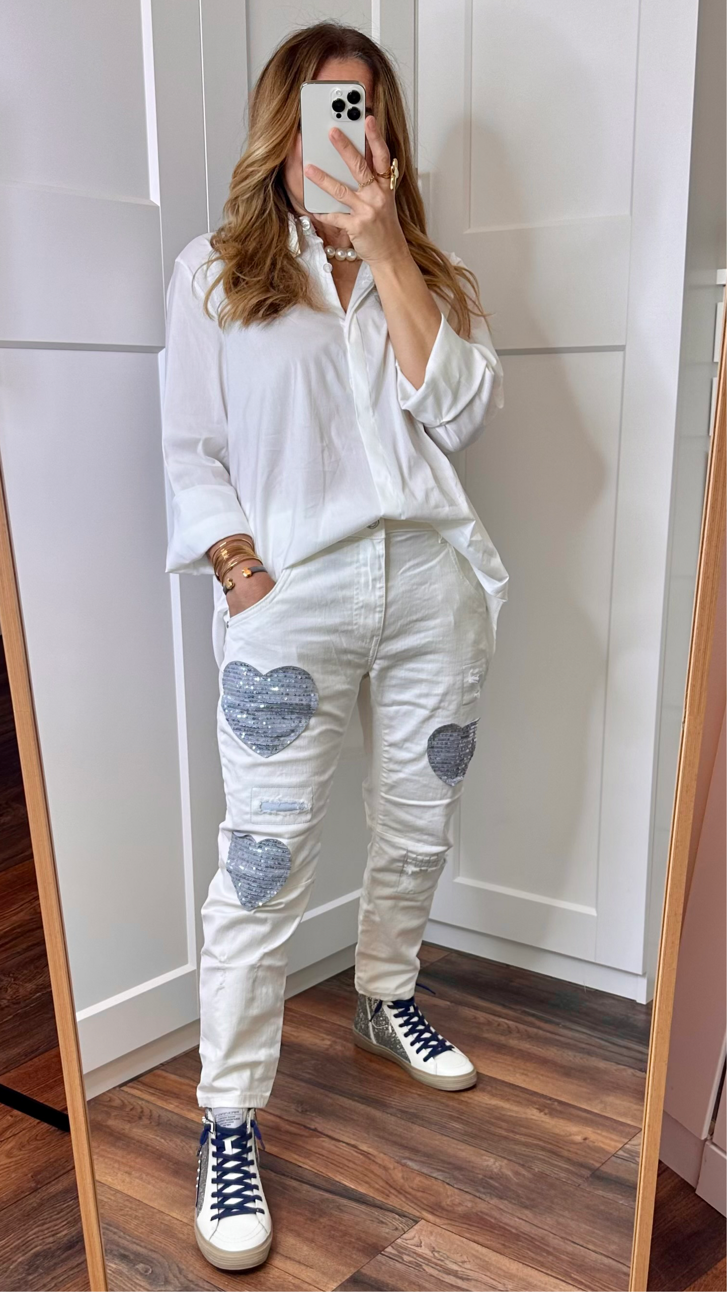 White denim love pants