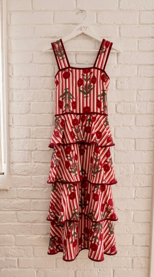 Vestido Multi-Volantes Estampado Amapola