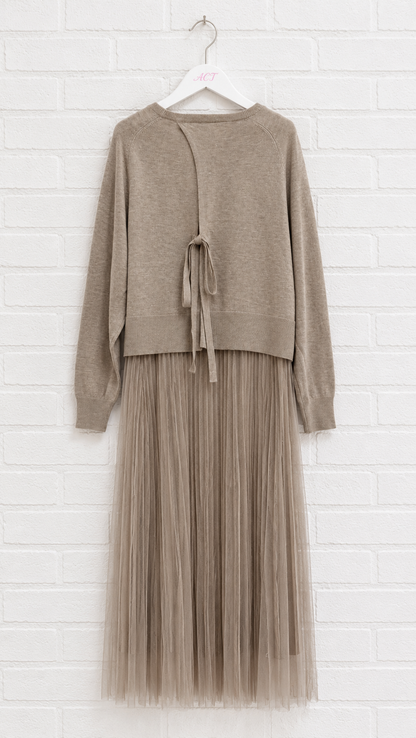 Vestido de Punto Bordado y Tul +3 colores