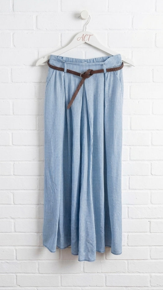 Pantalón súper palazzo rayas celeste
