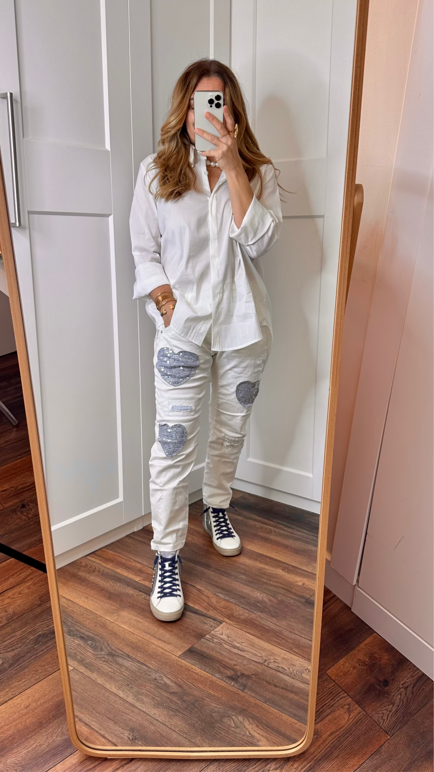 White denim love pants