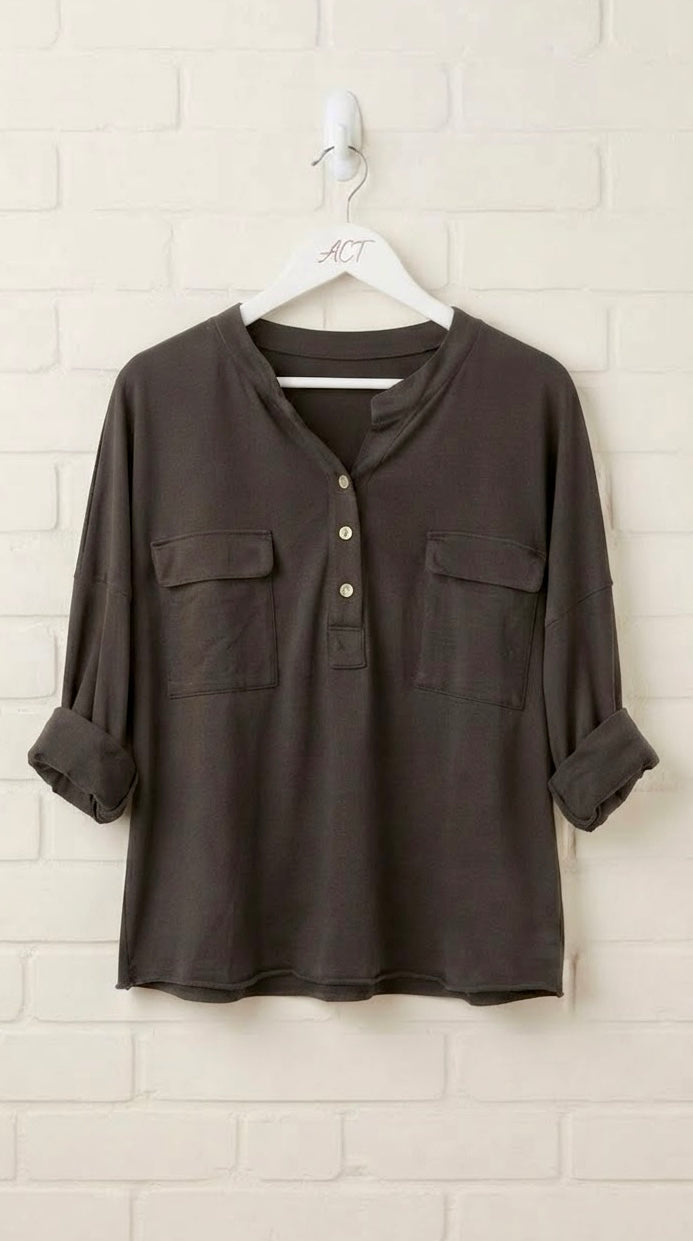 Camiseta Relaxed de Manga Larga con Bolsillos +