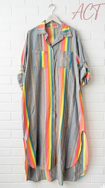 Vestido camisero rayas flúor +1 color