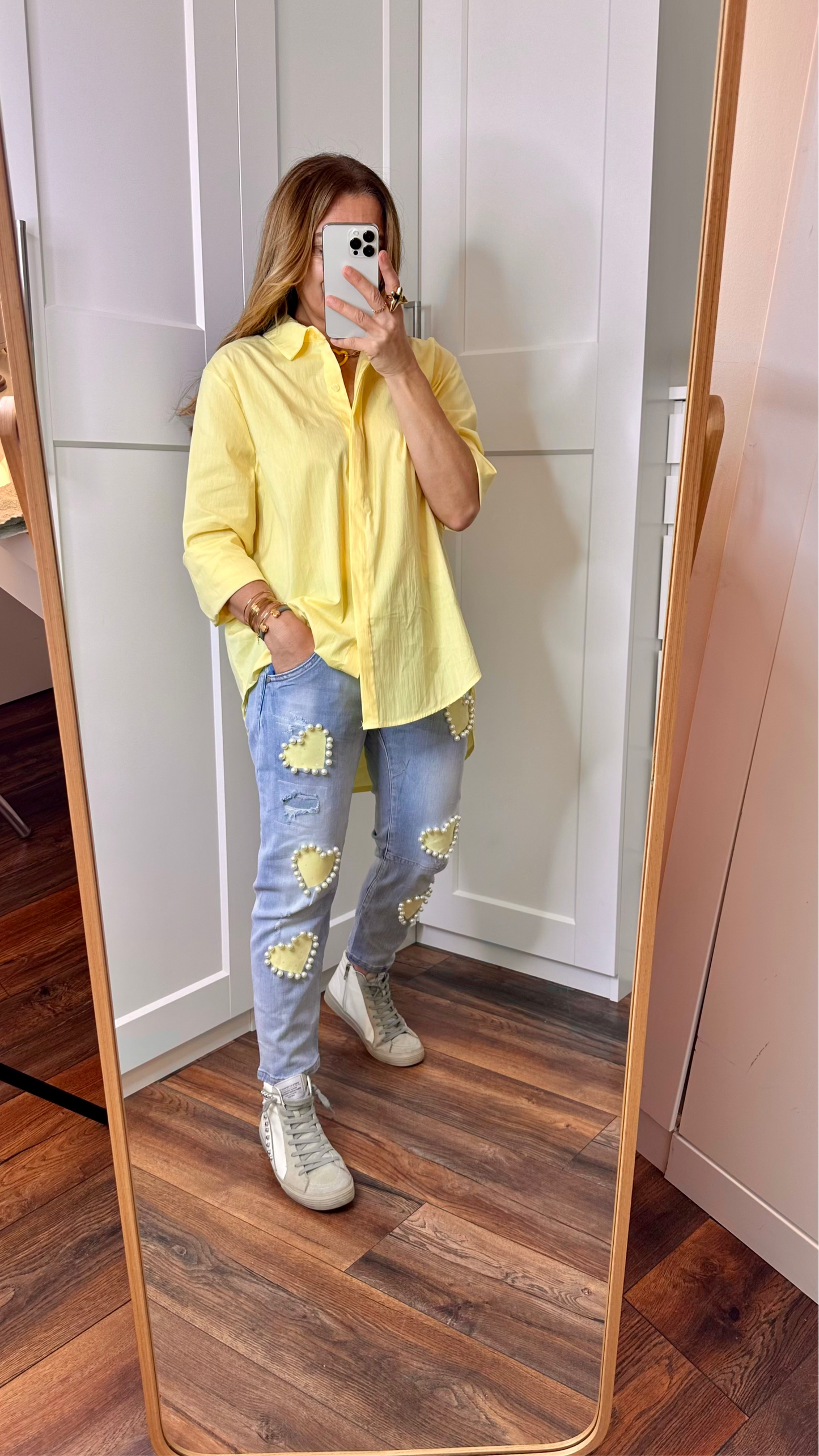 Yellow denim love pants