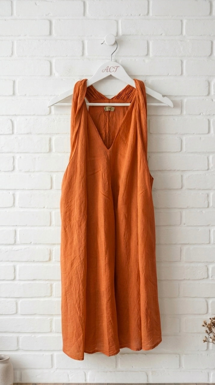 Vestido corto oversize tirante fruncido