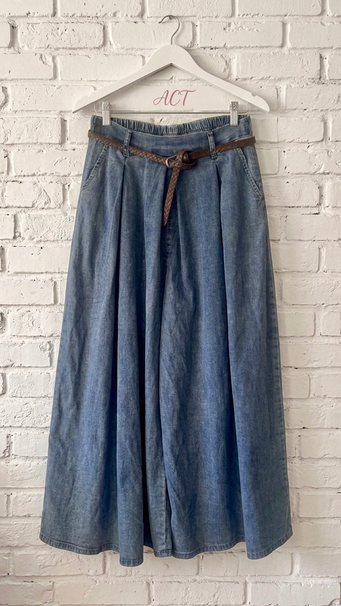 Pantalón palazzo denim pliegues+ 1 color