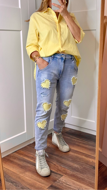 Yellow denim love pants