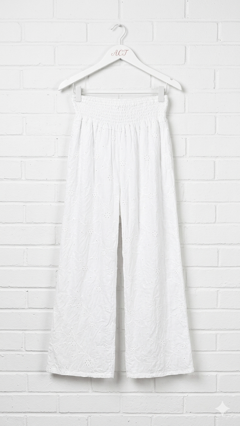 Pantalon palazzo bordado suizo+4 colores