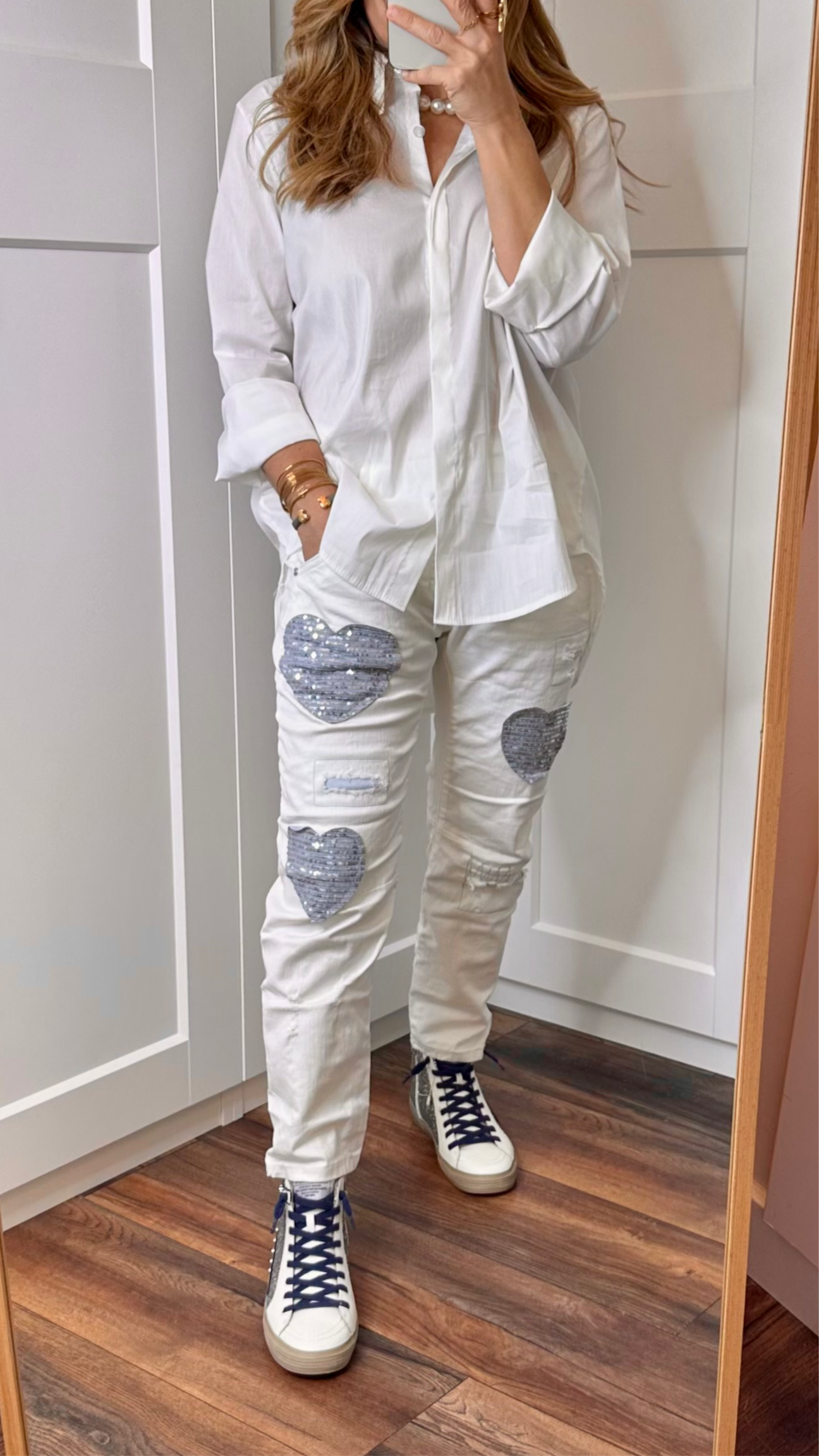 White denim love pants