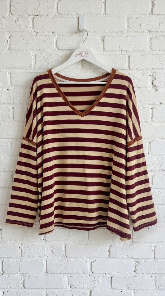 Sudadera ligera oversized a rayas con cuello en V + 2 colores