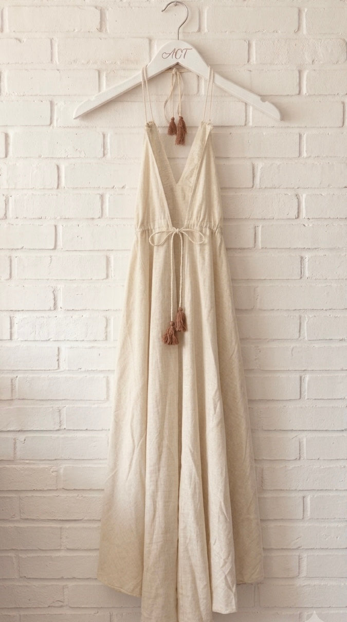 Vestido lino halter con bordados