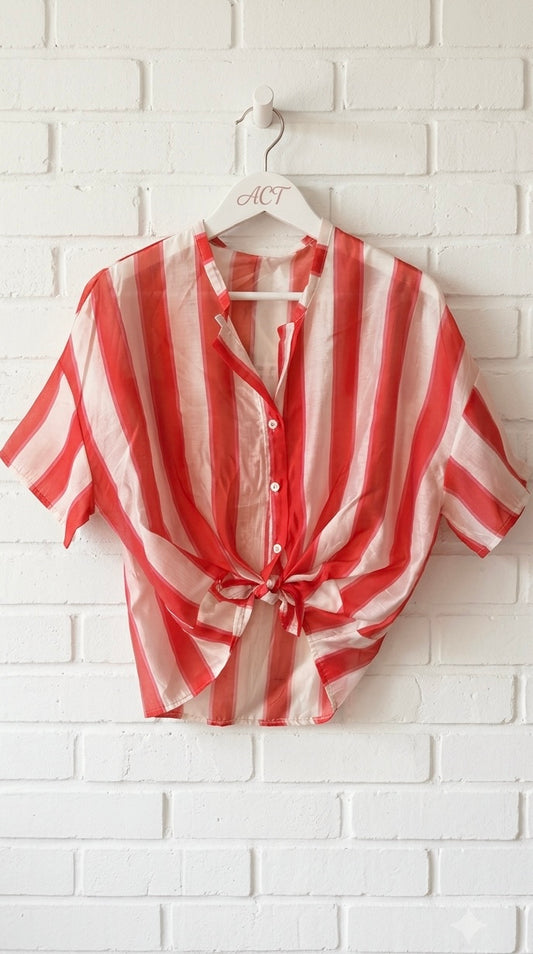 Camisa a rayas verticales con nudo +1color