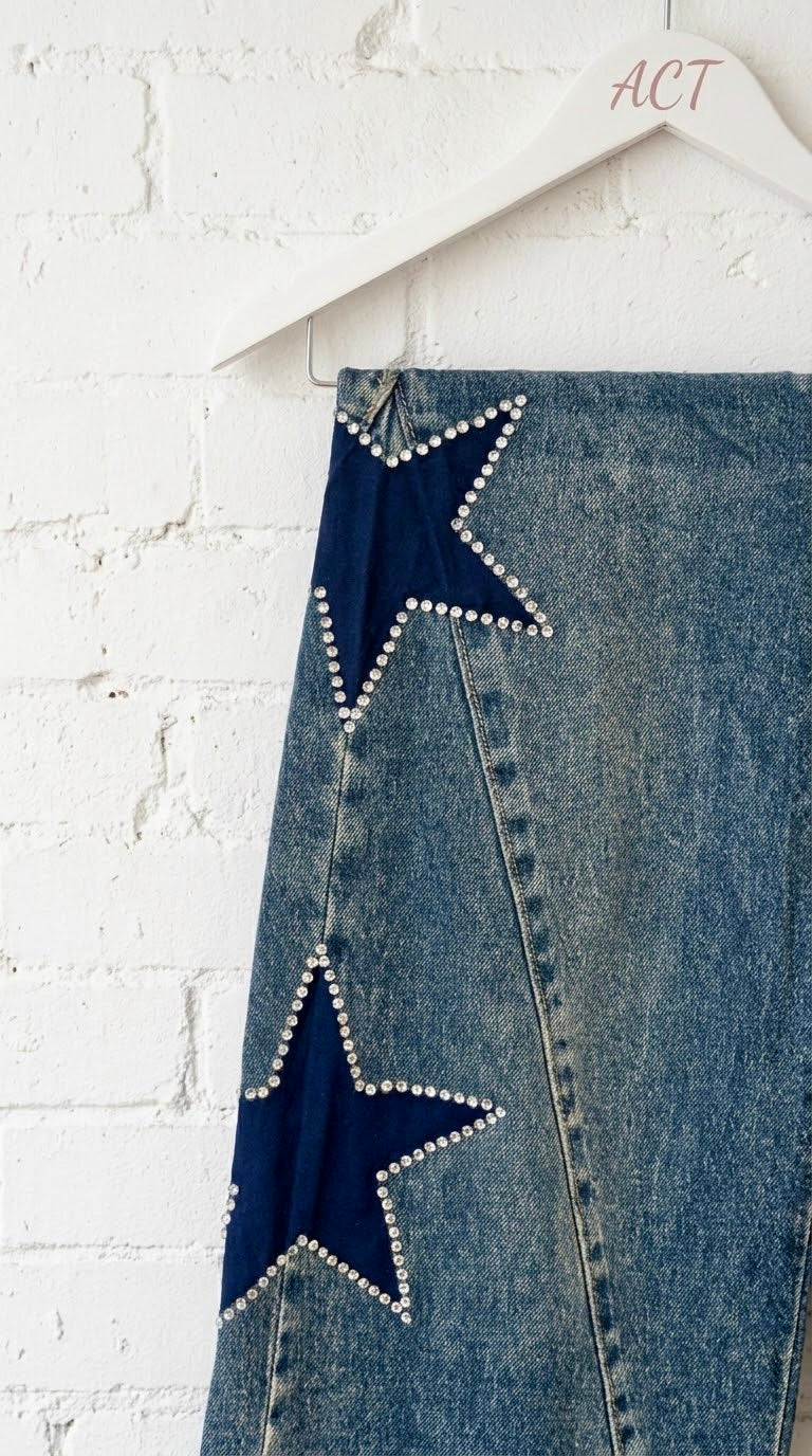 Jeans Wide Leg con Estrellas de Estrás.