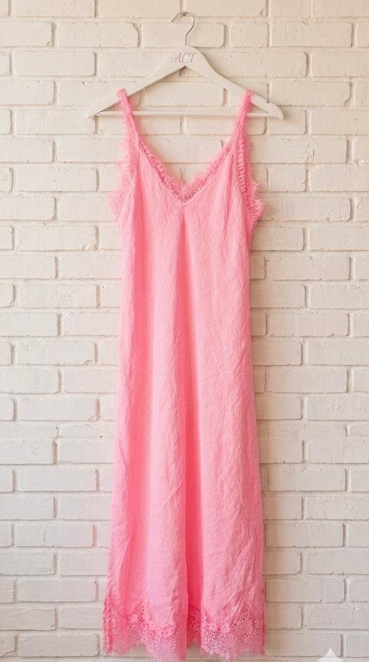 Vestido lencero de lino flúor +1color