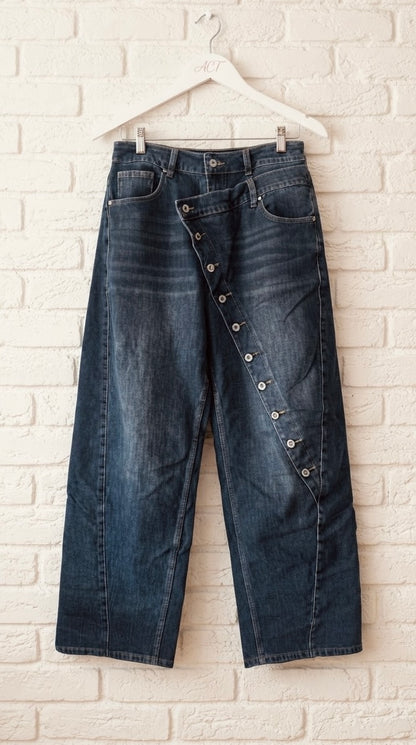 Pantalón Vaquero Wide Leg Asimétrico de Botones